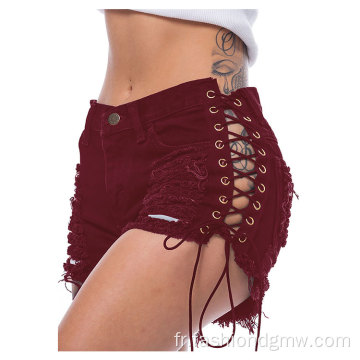 Femmes Shorts de jean de couleur unie sexy